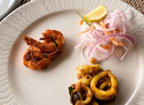 The Rice Boat Taj Malabar Resort Kochi masala grilled squid and prawns ulartiyathu
