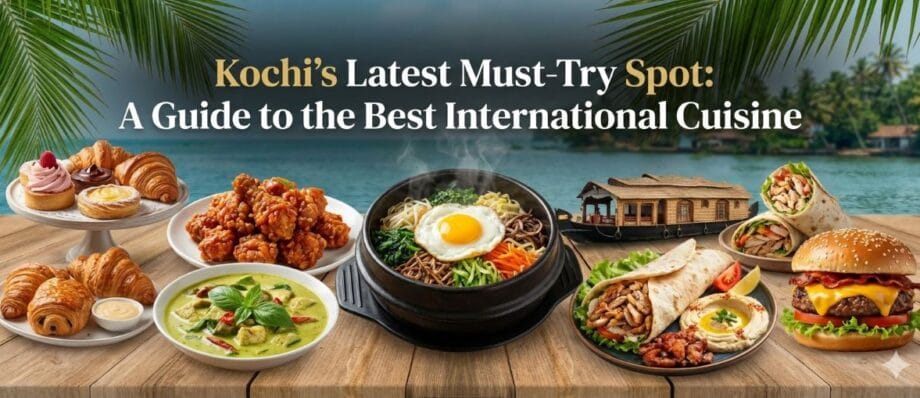 Kochi's latest must try food spot for international cuisine blog banner image with different international menu items