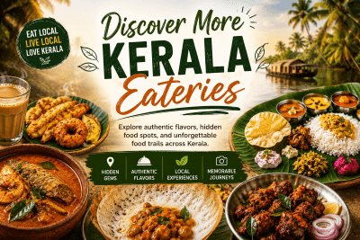 discover more kerala eateries image includes kerala meals, appam, pazhampori, kallummakaya fry and tea