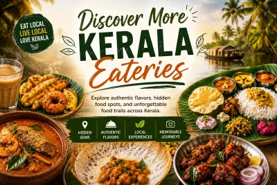 discover more kerala eateries image includes kerala meals, appam, pazhampori, kallummakaya fry and tea